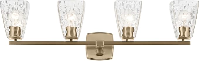 Kichler Marant 4-Light Bathroom Vanity Light Fixture with Clear Water Glass in Champagne Bronze for Over Mirror, Modern Wall Mount Lighting (33.25" x 9.5" x 6.75"), 55217CPZWTR