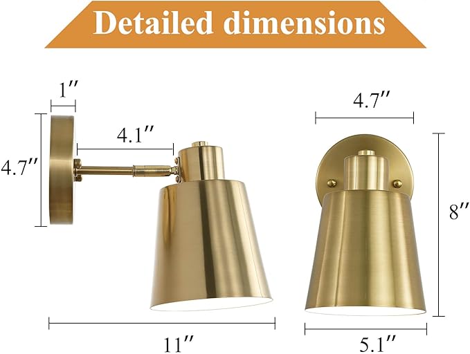 Battery Operated Wall Sconce Set of Two,Gold Modern with Remote Control Dimmable Wall Lighting Indoor, Not Hardwired Led Wall Lamp Fixtures for Bedroom, Bulb Included