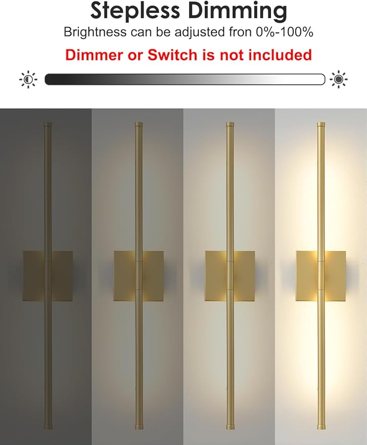 KARTOOSH 27.8 Inch Hardwired Wall Sconces Set of Two, 3000K Warm White Dimmable Modern Wall Sconces, 350° Rotate LED Light Fixtures Wall Lamp for Bathroom Living Room Bedroom Bedside, Gold