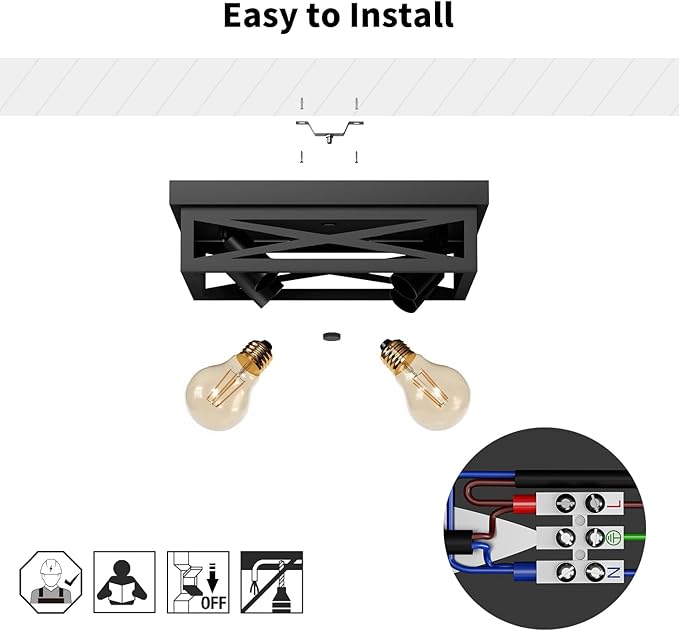 LVWIT 13.8 Inch Flush Mount Ceiling Light Fixtures, 4-Light Black Light Fixtures Ceiling Mount, Square Hallway Light for Kitchen Entryway Hall (E26 Base, Bulbs Not Included)