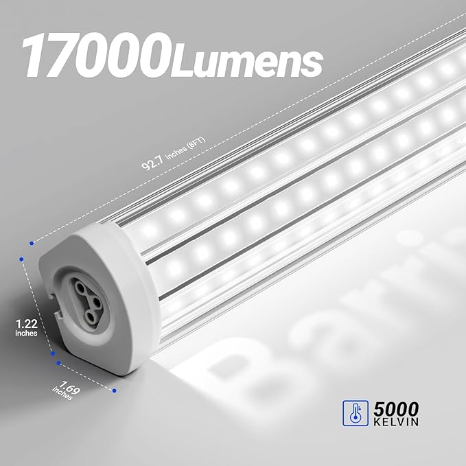 Barrina 8FT LED Shop Light, 140W 17000LM 5000K, U-Shaped 3 Rows LED Garage Lights, Linkable, Hanging & Flush Mount, 8 Foot Commercial LED Shop Lights for Garage, Workshop, Kitchen, 10 Packs, Silver