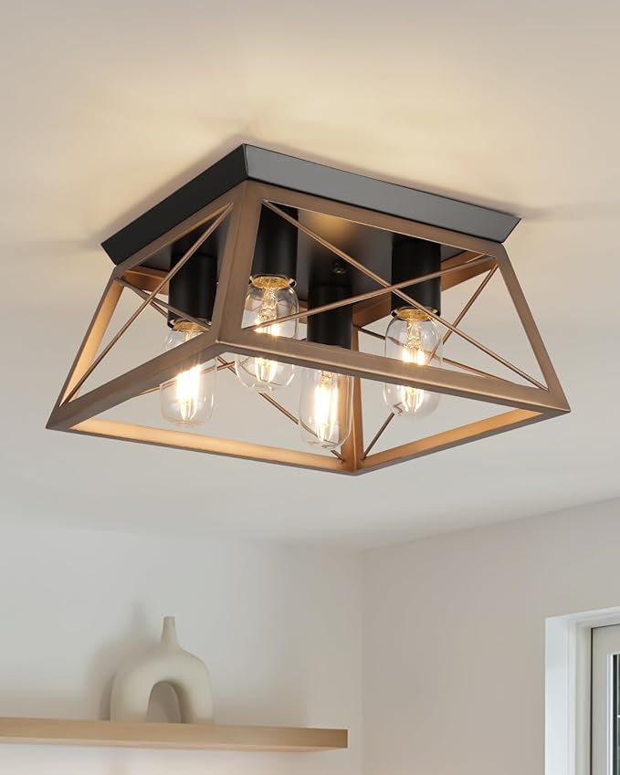 Farmhouse 4-Light Bronze Flush Mount Rustic Kitchen Ceiling Lights, Industrial Dining Room Bedroom Hallway Entryway Foyer Light Fixtures