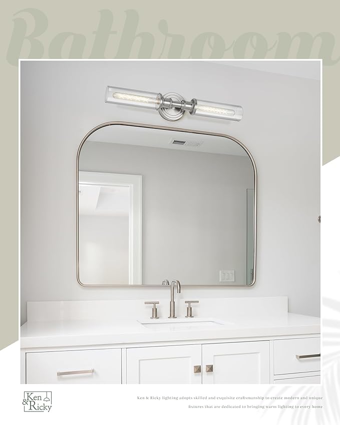 Ken & Ricky 24In Brushed Nickel Wall Sconces Set of Two,Bathroom Vanity Light Fixtures, Sconces Wall Decor Set of 2,Modern Wall Lighting for Mirror Living Room Bedroom Hallway