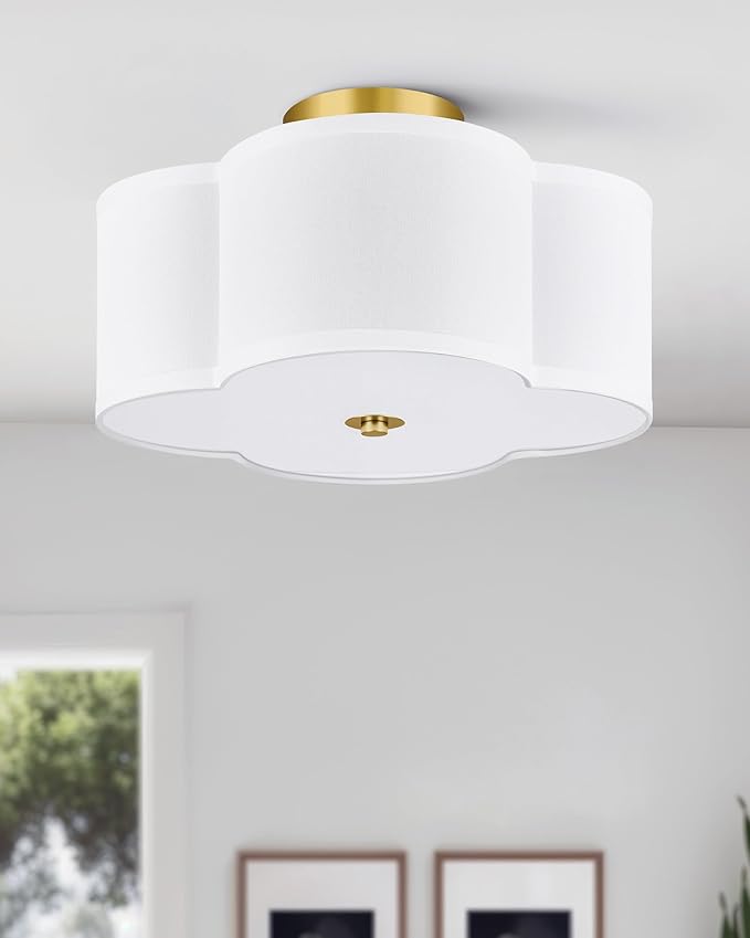 VONLUCE Semi Flush Mount Ceiling Light, 12.8" Ceiling Light Fixture with Four Leaf Clover-Shaped, 4-Light Modern Light Fixture for Bedroom Living Room Nursery Hallway, White Shade & Gold Finish