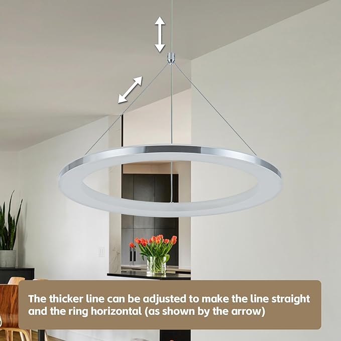 CHYING LED Pendant Lights Kitchen Island, 15.8" 18W Warm White Modern Ring Chandelier, Adjustable Height Silver Hanging Pendant Ceiling Light for Dining Room Bedroom Hallway Entryway, 3000K