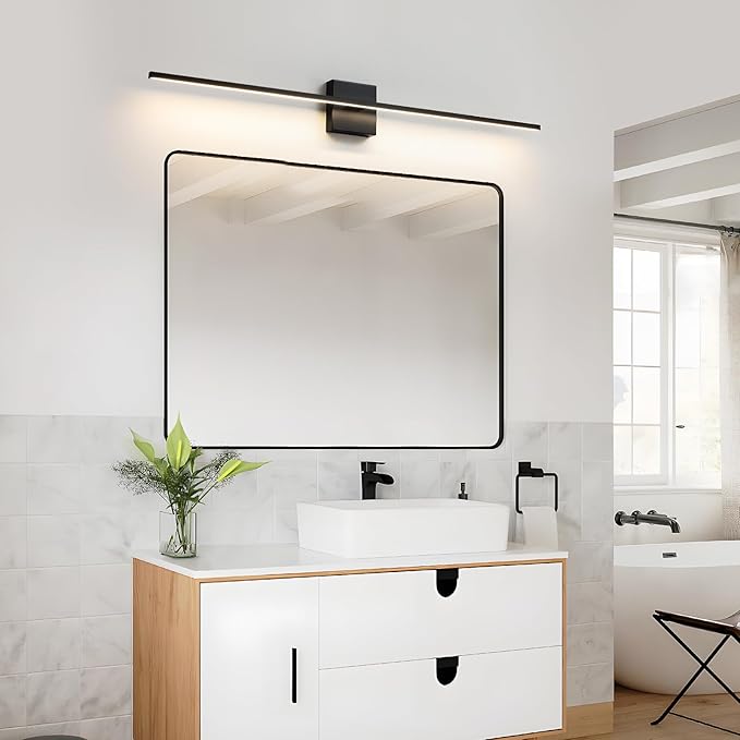 Bathroom Vanity Light Fixtures Over Mirror - 39 Inch Matte Black Vanity Lights for Bathroom 28W 3500K Dimming LED Vanity Light Bar Modern Wall Sconce Lighting for Mural