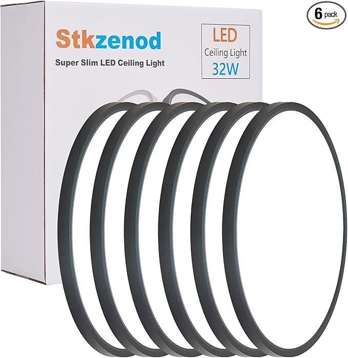 6PK 15.8 Inch LED Flush Mount Ceiling Light Fixture, 32W,3200LM,3000K/4000K/6000K CCT Selectable,0.67 inch Super Slim LED Ceiling Light for Bedroom,Hallway,Kitchen,Black