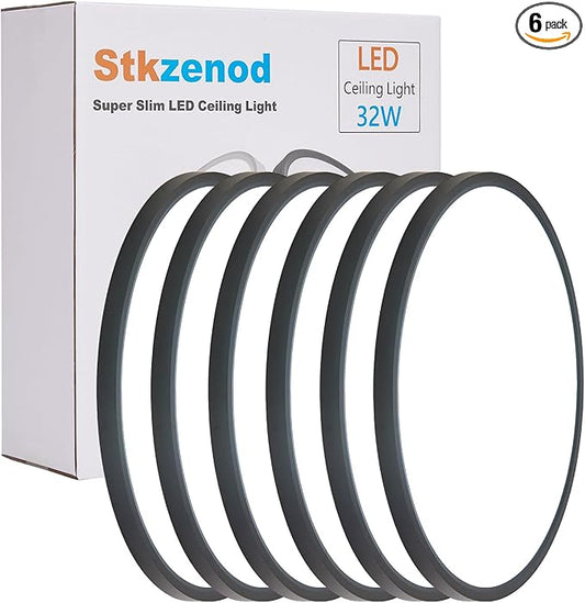 6PK 15.8 Inch LED Flush Mount Ceiling Light Fixture, 32W,3200LM,3000K/4000K/6000K CCT Selectable,0.67 inch Super Slim LED Ceiling Light for Bedroom,Hallway,Kitchen,Black