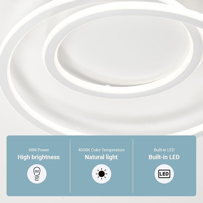 Modern Round LED Ceiling Light Fixture, 40 cm, Natural White LED Ceiling Lamp, 4000 K, LED Ceiling Lights for Living Room, Bedroom, Office – 68 W