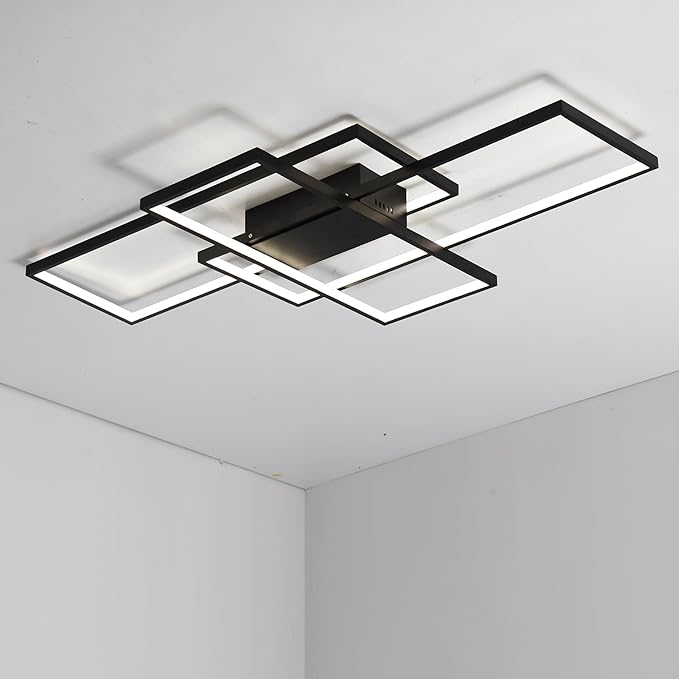 Dimmable with Remote Control LED Ceiling Light 3000K-7000K Flush Mount Luminaire Black Finished Chandelier for Living Room Dining Room Bedroom Kitchen (Black-VL17025-B-M)