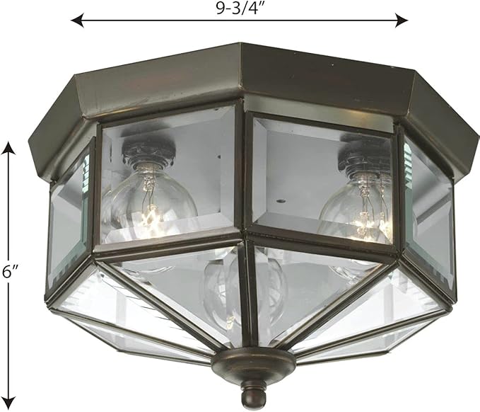 Progress Lighting 3-Light Beveled Glass 9-3/4" Close-to-Ceiling, Indoor, P5788-20, Antique Bronze