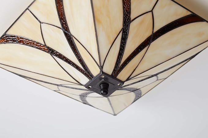 DIRYZON EUL Tiffany Style Mission Semi Flush Ceiling Light Antique Brass and Art Colorful Glass Shade 3 Lights