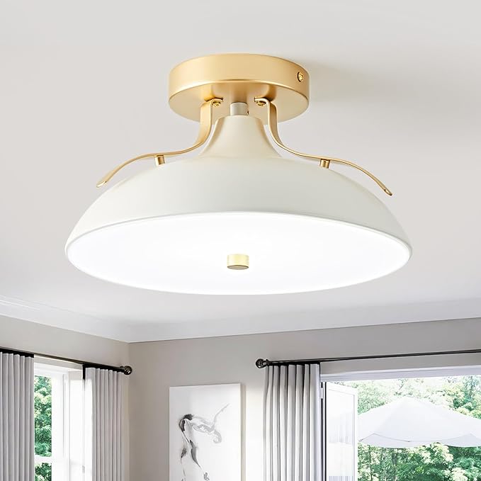 OKELI Dimmable LED Ceiling Light Fixture, 5CCT 2700K–6000K Modern Semi Flush Mount Ceiling Light, 24W White Gold Close to Ceiling Lamp for Kitchen Bedroom Hallway Entryway Laundry Room, 11.8 Inch