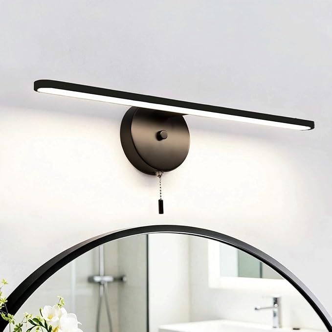 COTULIN 22 inch Black Vanity Light Bar for Bathroom, Matte Black Light Fixtures Over Mirror, Pull Chain in Wall Sconce Lighting, 4000K 12W Picture Light Under the Cabinet Lamp with On Off Switch