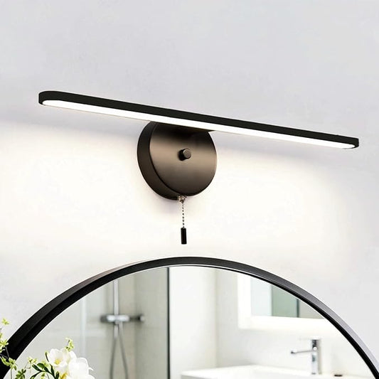 COTULIN 22 inch Black Vanity Light Bar for Bathroom, Matte Black Light Fixtures Over Mirror, Pull Chain in Wall Sconce Lighting, 4000K 12W Picture Light Under the Cabinet Lamp with On Off Switch