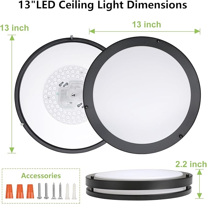 Flush Mount Ceiling Light - 4 Pack 36W 3000K/3500K/4000K/5000K/6000K Dimmable Led Ceiling Light Fixture for Kitchen Hallway Bedroom Bathroom (4, Black, 13 Inch)