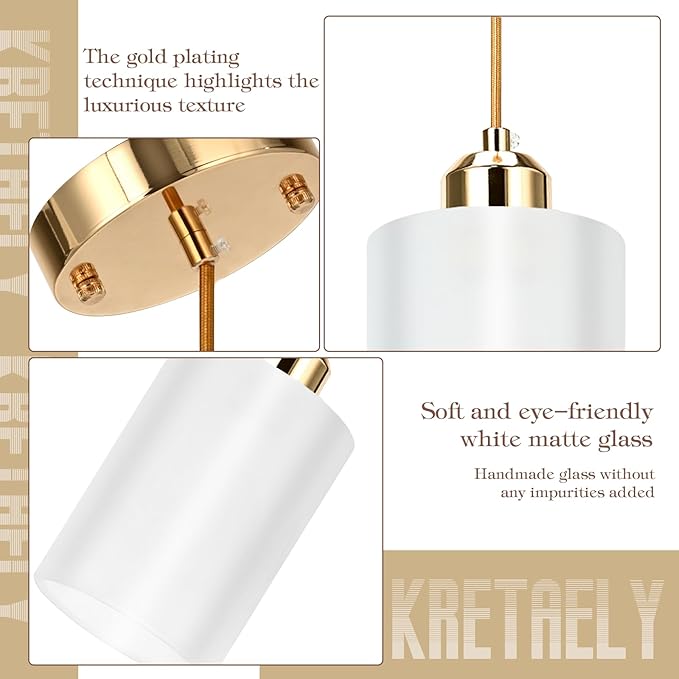 3 Pack Pendant Lights Kitchen Island, Gold Pendant Light Over Island, Modern Glass Island Lights for Kitchen,Adjustable Length, Perfect for Dining Room and Home Decor