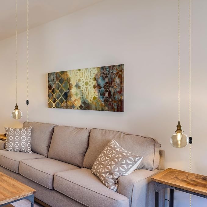 Plug in Glass Pendant Light with Dimmable Switch 4.72" Vintage Hanging Pendant Light Fixtures for Bedside Dining Room Foyer, Brass