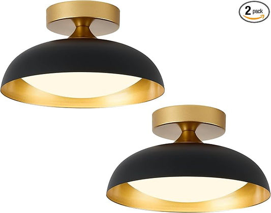 kudos Flush Mount Ceiling Light, 9.5inch LED Ceiling Light Fixture 2 Pack, Black and Gold Finish, 12W 600lm Modern Hanging Light Fixtures for Living Room, Bedroom, 5CCT Adjustable, KDCL01-BK-S-2PK