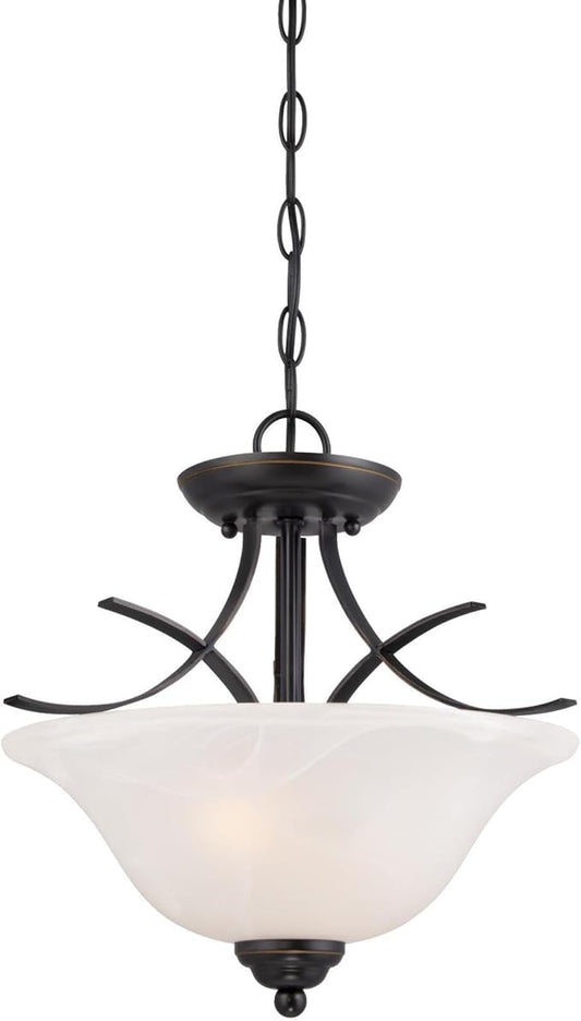 Westinghouse 6340300 Pacific Falls Two-Light Indoor Convertible Pendant/Semi-Flush Ceiling Fixture, Amber Bronze Finish with White Alabaster Glass