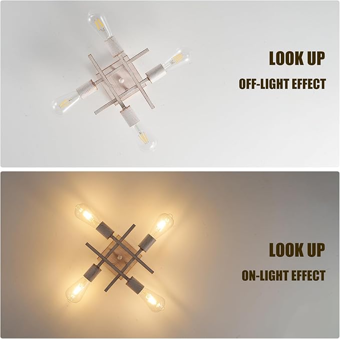Industrial 4-Light Semi Flush Mount Ceiling Light Fixture, 3 Pack Modern White Gold Chandelier Lighting, Farmhouse Sputnik Ceiling Lamp, E26 Base Pendant Lamps