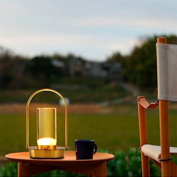 Cordless Table Lamp, 3-Color & Stepless Dimming with Touch Control, Portable Rechargeable for Outdoor Indoor Use, Water-Resistant Desk Light for Bedroom Living Room Patio (Gold)