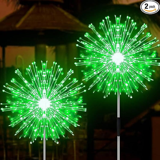 JJGoo Solar Firework Lights, 2 Pack 150 LEDs 2 Lighting Modes Solar Lights Outdoor Waterproof for Garden Patio Walkway Pathway Party Wedding Christmas Decorative - Green