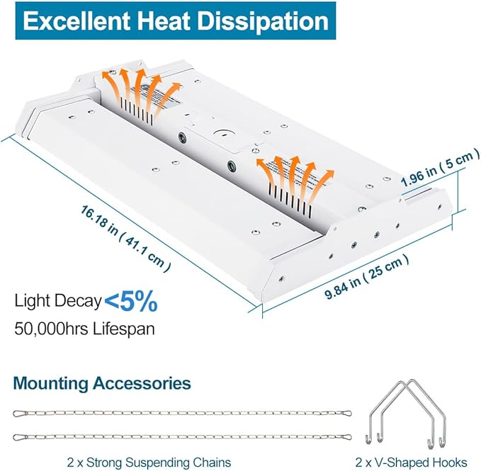 4-Pack High Bay LED Shop Light 1.35FT 150W 21000Lumens 5000K Daylight 100-277V, Commercial Mini Linear High Bay Lights for Warehouse Workshop Supermarket Stadium, 0-10V Dimmable, ETL