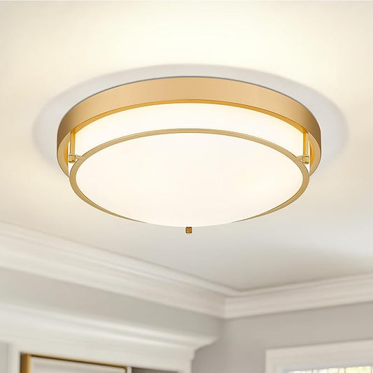 16" Flush Mount Ceiling Light, Farmhouse Style, Frosted Glass Shade,Brass Gold, for Living Room, Bedroom, Dining – CKCL4822-3W-BB