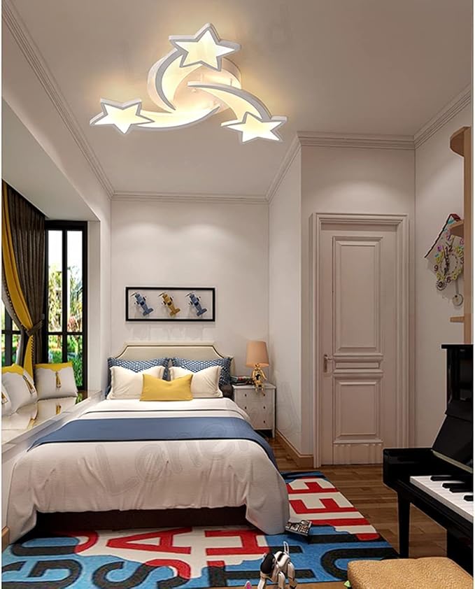 Becailyer Modern LED Ceiling Light, 45W 3-Head Star Shape Flush Mount Ceiling Lamp, Dimmable Remote Control Close to Ceiling Light Fixtures for Bedroom Dining Room Hallway Asile, White