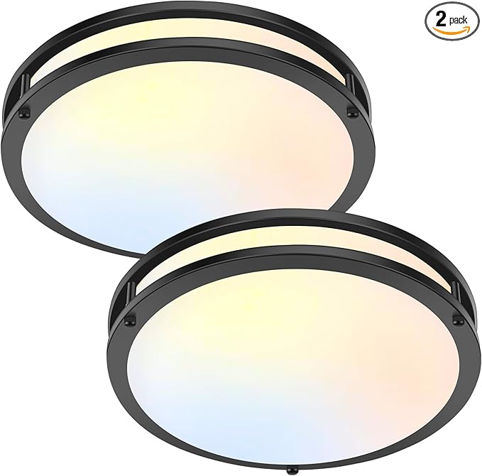 13 Inch LED Ceiling Light Fixture Black, 36W 4400Lm Flush Mount Ceiling Lamps, Dimmable 5CCT 2700K/3000K/4000K/5000K/6500K, Super Bright Modern Bedroom Ceiling Lights for Kitchen Hallway, 2 Packs