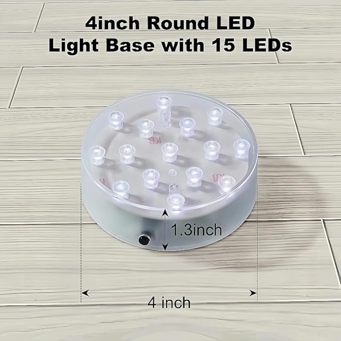 Simplelight 4 Inch Round LED Light Base- Perfect for Glass Art, Ideal Led Display for Vases, Centerpieces (4inch LED Vase Base Light, White)