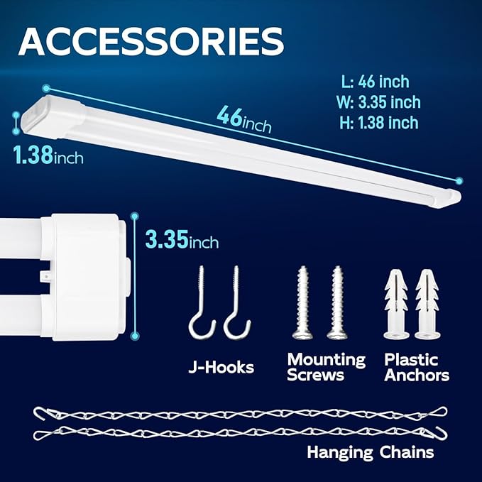 hykolity 4 Pack Linkable LED Shop Light, 4FT 44W [300W Equivalent], 4600lm, 5000K Daylight, Plug-in Utility Bay Light Fixture, Hanging or Surface Mount, White - Energy Efficient Lighting Solution
