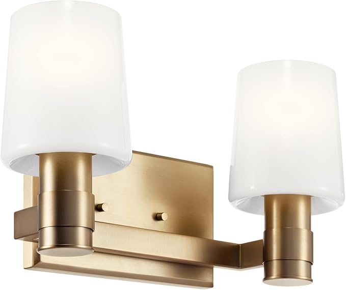 Kichler Adani 2-Light Bathroom Vanity Light Fixture with Opal Glass in Champagne Bronze, Modern Wall Mount for Powder Room or Bathroom (8.25" x 14.5"), 55175CPZ
