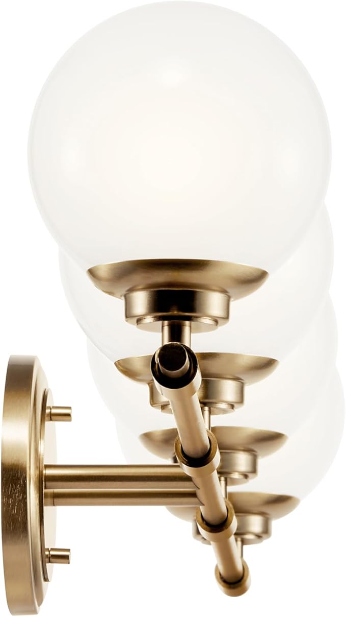 Kichler Benno 4-Light Bathroom Vanity Light Fixture with Opal Glass in Champagne Bronze, Modern Wall Mount Over Mirror for Bathroom or Powder Room (8.75" x 34"), 55173CPZ