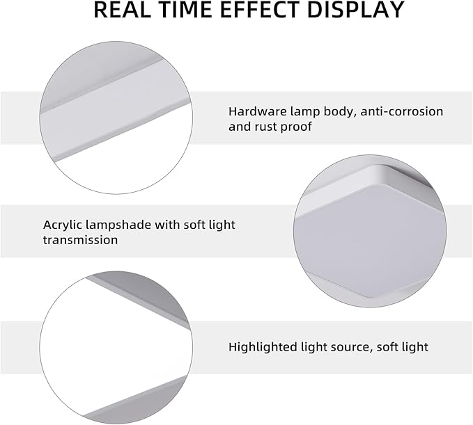 Ganeed 19.6 inch LED Ceiling Lights, 39W Square Flush Mount Day Light 6500K LED Ceiling Lamp, Energy Saving Light Fixture for Office Bedroom Kitchen Hallway Hotel, White