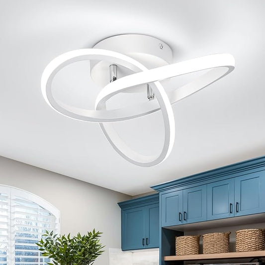 CANEOE Hallway Light Fixtures 6000K Cool White Modern Led Ceiling Light Fixtures Close to Ceiling Light for Hallway Kitchen Bedroom Bathroom Curved Design Ceiling Lamps