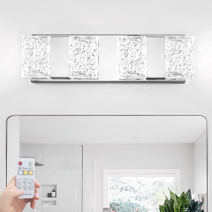 Modern Chrome 4-Lights Bathroom Vanity Light, Eleglant Chrome LED Bathroom Light Fixtures Over Mirror, Dimmable Acrylic Shade Wall Lighting Fixtures, Hardwired Wall Light(H4.33in, L15.16in)