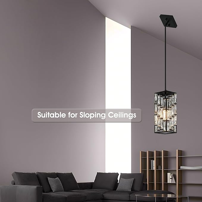 Crystal Pendant Lights Kitchen Island 3 Pack, Modern Black Chandelier Height Adjustable, Hanging Lights for Kitchen Island Dining Room Bedroom