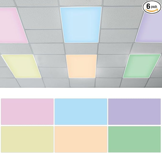 QOUBAI 6 Pcs Fluorescent Light Covers with 60 Magnets,4 x 2 Ft Magnetic Light Filters Fluorescent Lights Shade Easy Install for Classroom Office Library Hospital Home Ceiling Pastel Purple and Green