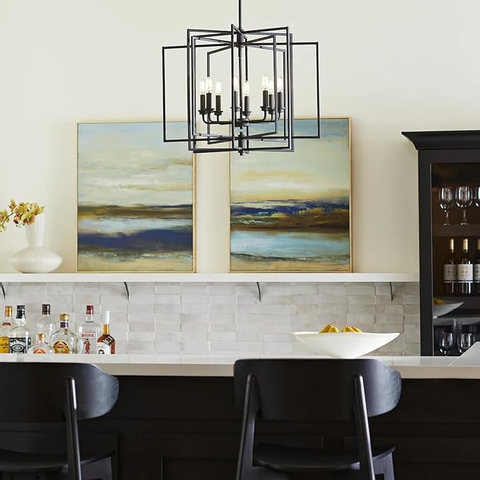 Quorum 888-8-69 Transitional Eight Light Pendant from Hammond Collection in Black Finish,