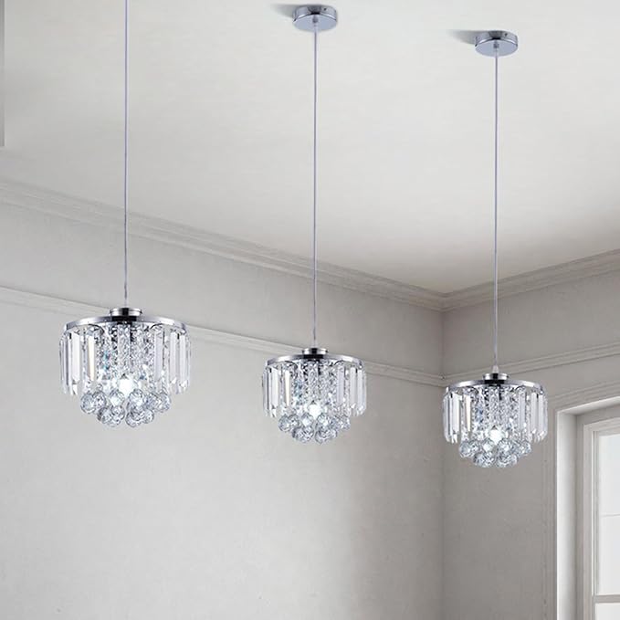 TFCFL 3 Pcs Crystal Chrome Ceiling Pendant Light Fixture, Chrome Pendant Light with Crystal Beads Modern Pendant Hanging Lighting Fixture for Dining Room Hallway
