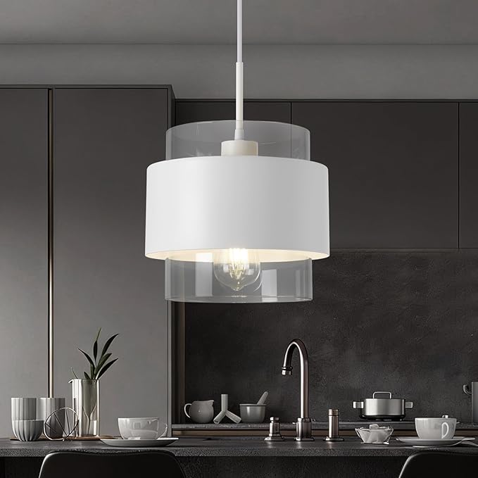 9.8" Pendant Lights Kitchen Island, Industrial Pendant Lighting with Durable Metal Shades, Adjustable Hanging Light Fixtures for Kitchen Island Living Room Hallway