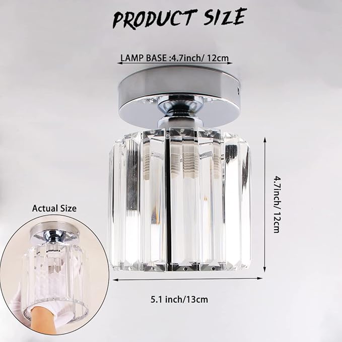FRIXCHUR Small Chandelier Crystal Ceiling Light Semi Flush Mount Ceiling Lighting Fixture Modern Crystal Ceiling Light for Hallway Kitchen Island Dining Room Bedroom E26 Base Chrome