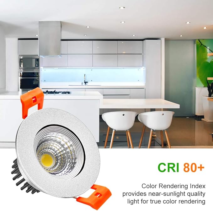 LightingWill 2inch LED Dimmable Downlight, 3W COB Recessed Ceiling Light, Daylight White 5500K-6000K, CRI80, 25W Halogen Bulbs Equivalent, Silver (4Pack)