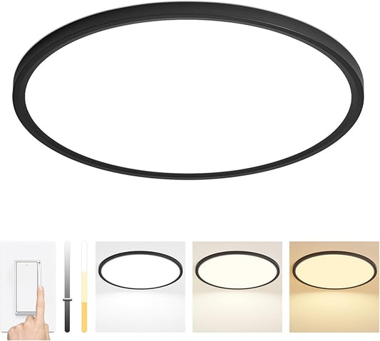 20 Inch LED Flush Mount Ceiling Light Fixture,Dimmable Ultra Thin Round Ceiling Light,40W 4000 Lumens,3 Color Temperatures 3000K 4000K 6000K,Black,for Kitchen Dining Room Bedroom Office