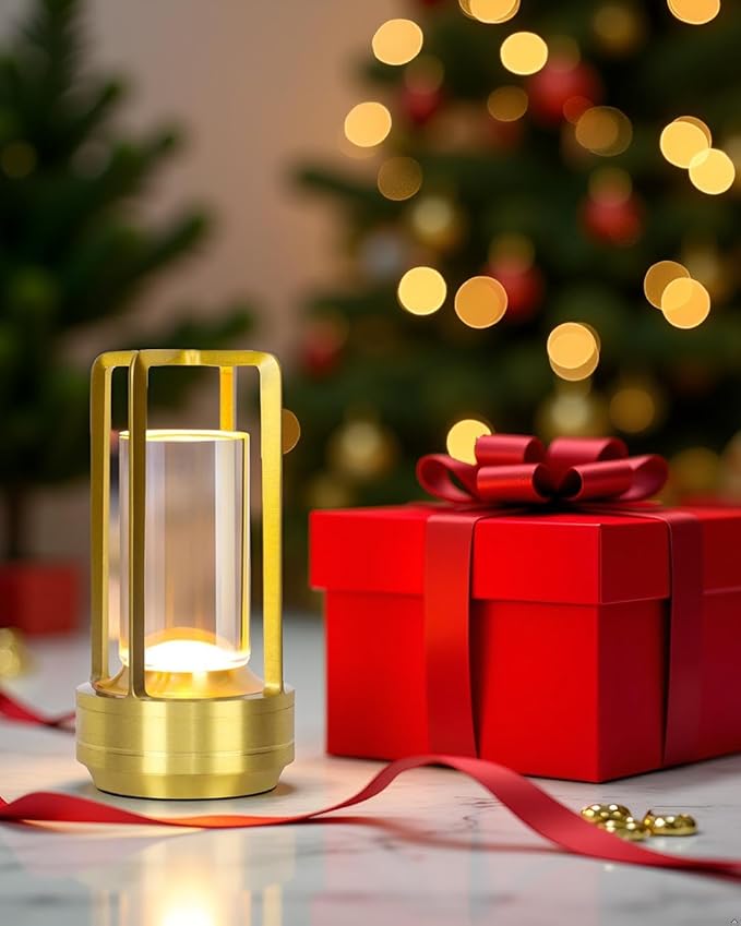 2 Pack Crystal Lantern lamp with Touch Dimming, Rechargeable LED Table Lamp, 3-Color Adjustable Brightness, 4200mAh Battery Powered Desk Light for Bedroom, Restaurant, Outdoor