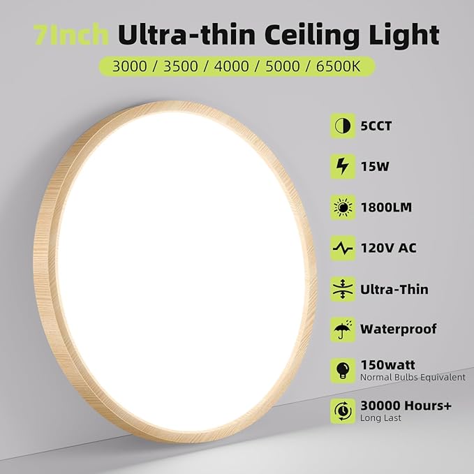 hepside 4PACK Flush Mount LED Ceiling Light Fixture 5CCT 7Inch 15W & 100W Equivalent Closet Light Fixture,Small Round Slim Surface Ceiling Lamp for Hallway,Bathroom,Bedroom,Kitchen,Interior
