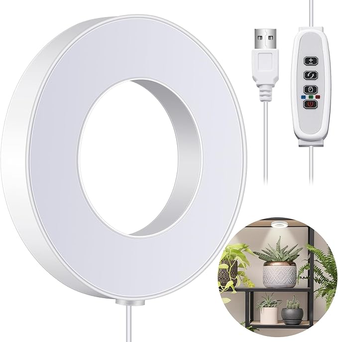 Tujoe One Head Ceiling LED Grow Lights for Indoor Plants 48 LED Full Spectrum LED Plant Light 5V Safe Voltage Plant Lamp with 4/8/12h Auto Switch 4 Dimmable Brightness Levels Ideal for Small Plants