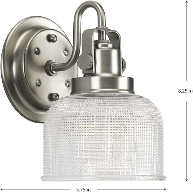 Progress Lighting P2989-81 Archie Collection Clear Double Prismatic Glass Coastal Bath Vanity, 1-Light, Antique Nickel